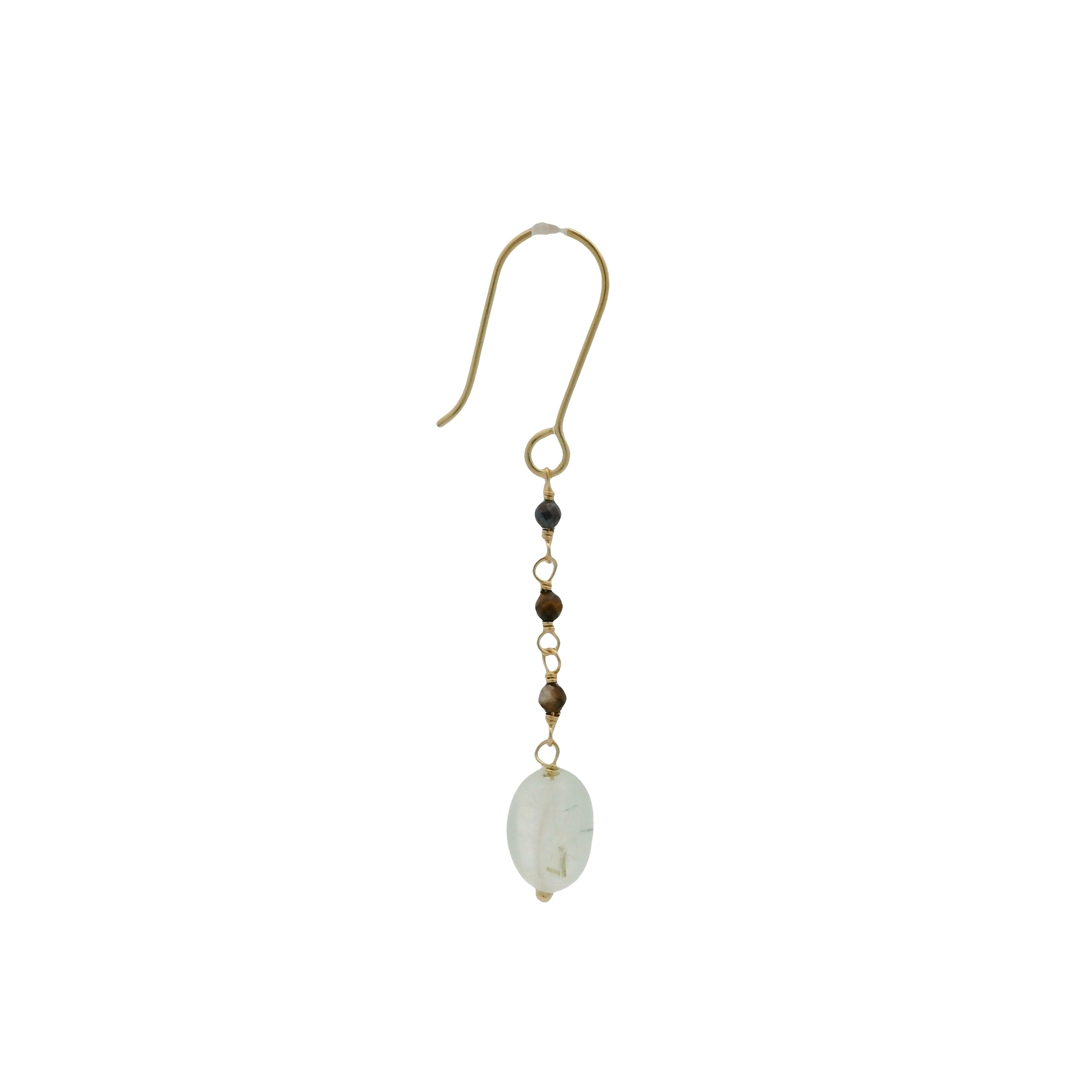 Boucles d'oreilles pendantes prehnite et oeil de tigre
