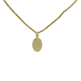 Collier tubes dorés avec amazonite médaille madone 42 cm