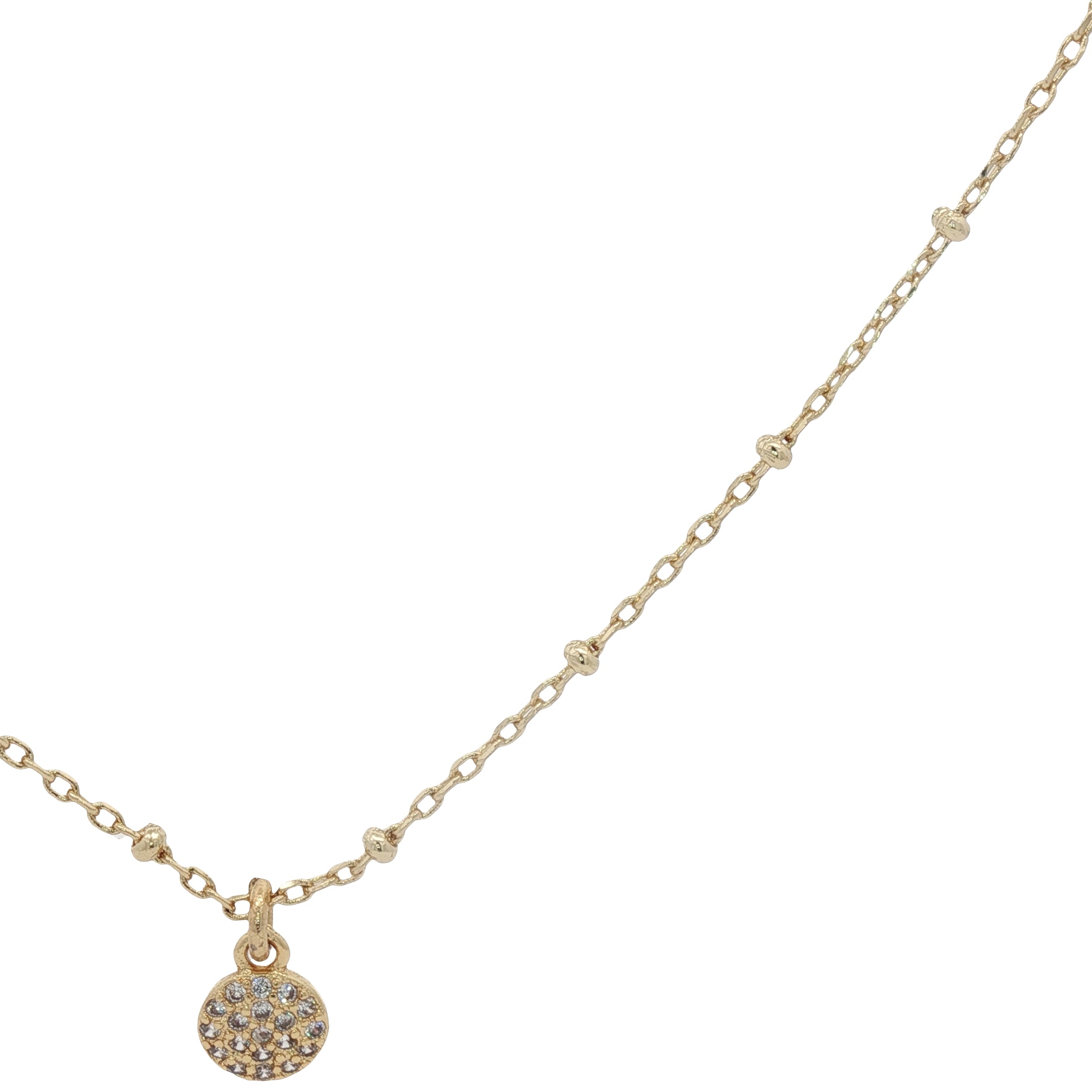 Collier doré petite médaille ronde avec zircons 38 cm