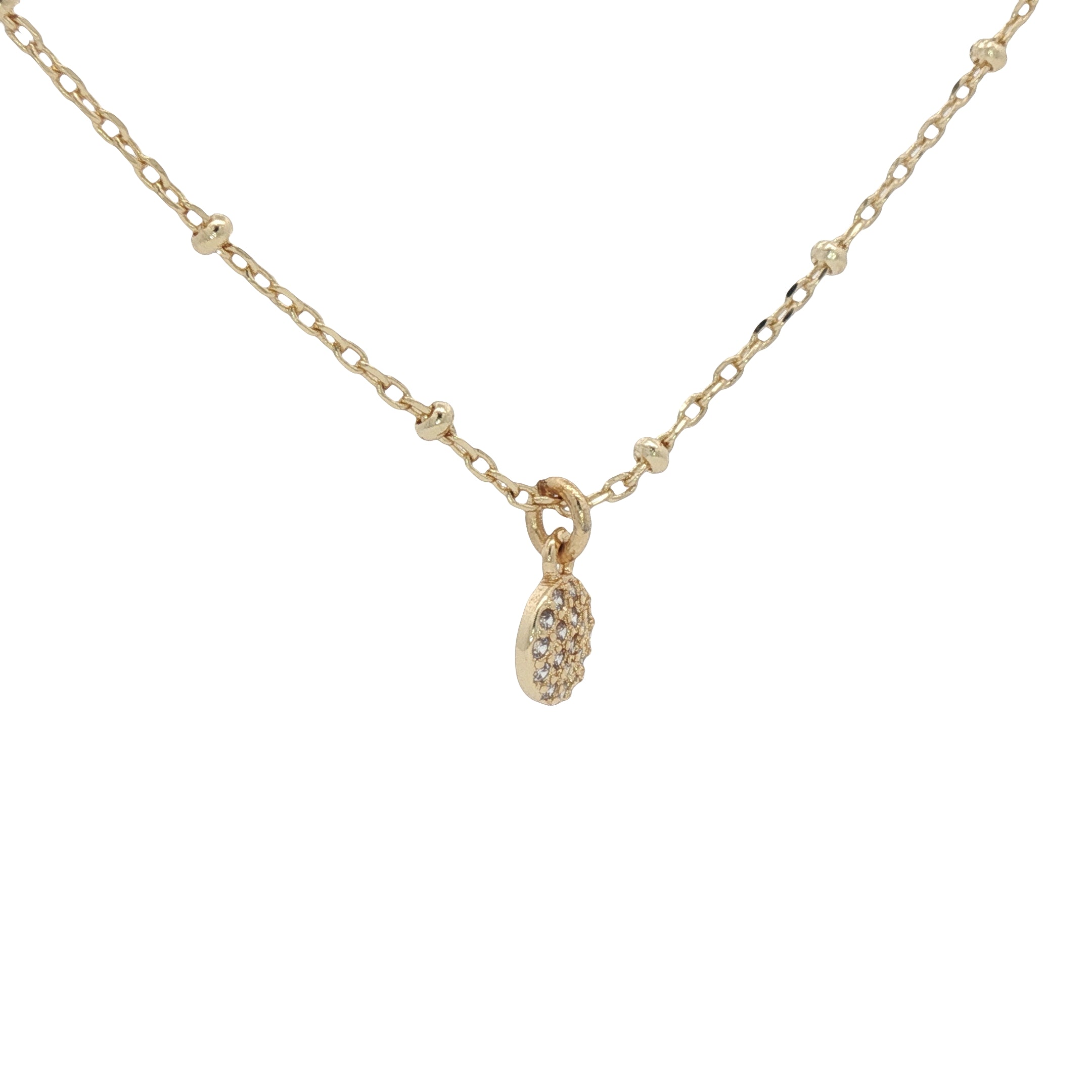 Collier doré petite médaille ronde avec zircons 38 cm