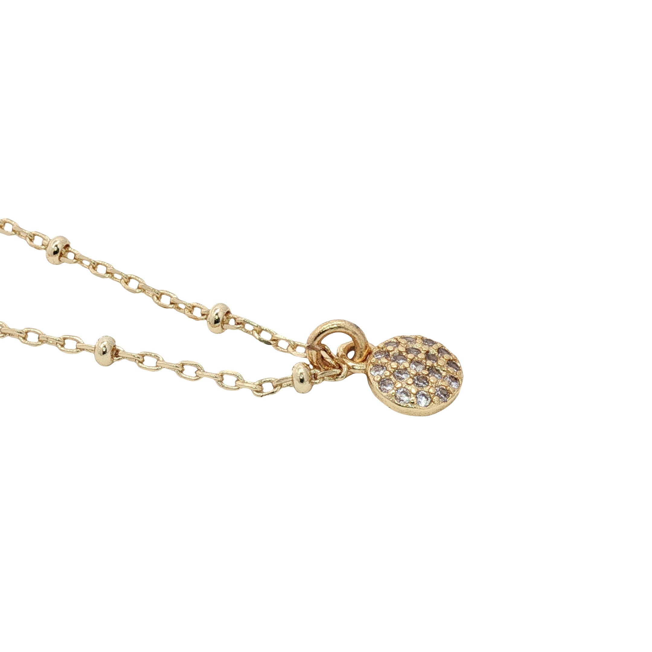 Collier doré petite médaille ronde avec zircons 38 cm
