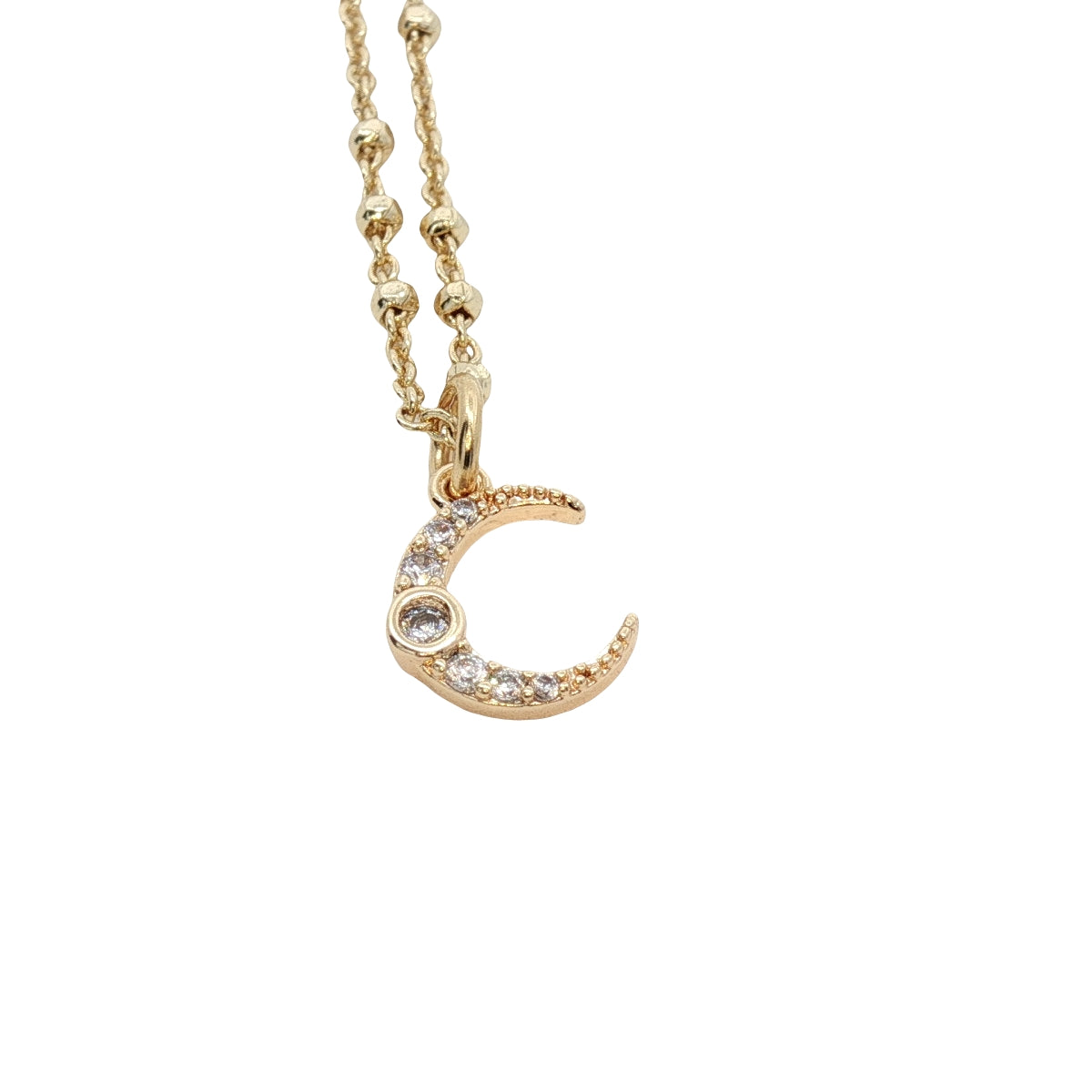 Collier doré petite lune avec zircons 38 cm