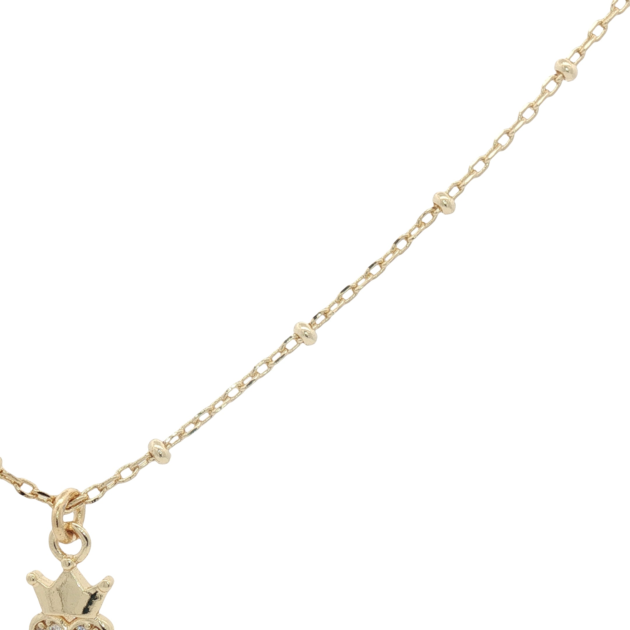 Collier doré mini coeur avec zircons et couronne 38 cm