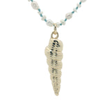 Collier doré petites perles de culture et coquillage torsadé doré 75 cm
