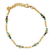 Bracelet doré alternance de rubis zoisite, boules et couronnes dorées