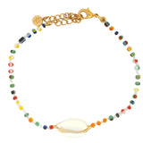 Multicolored beaded and cowrie bracelet