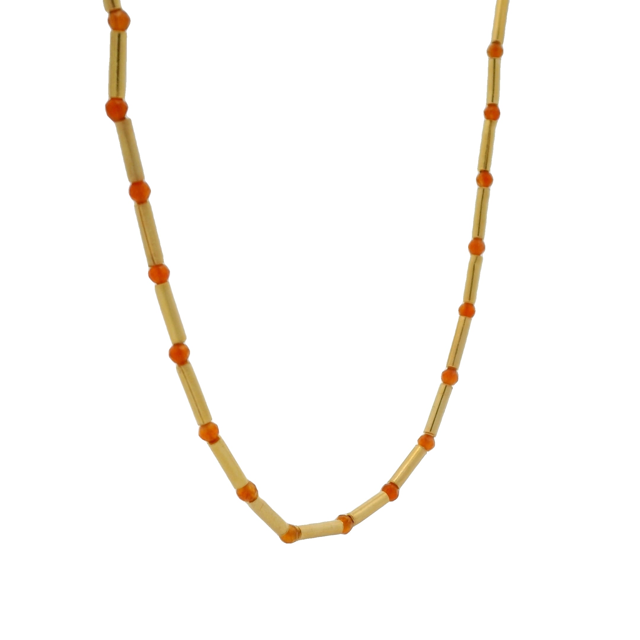 Collier doré avec cornaline et tubes dorés 40cm