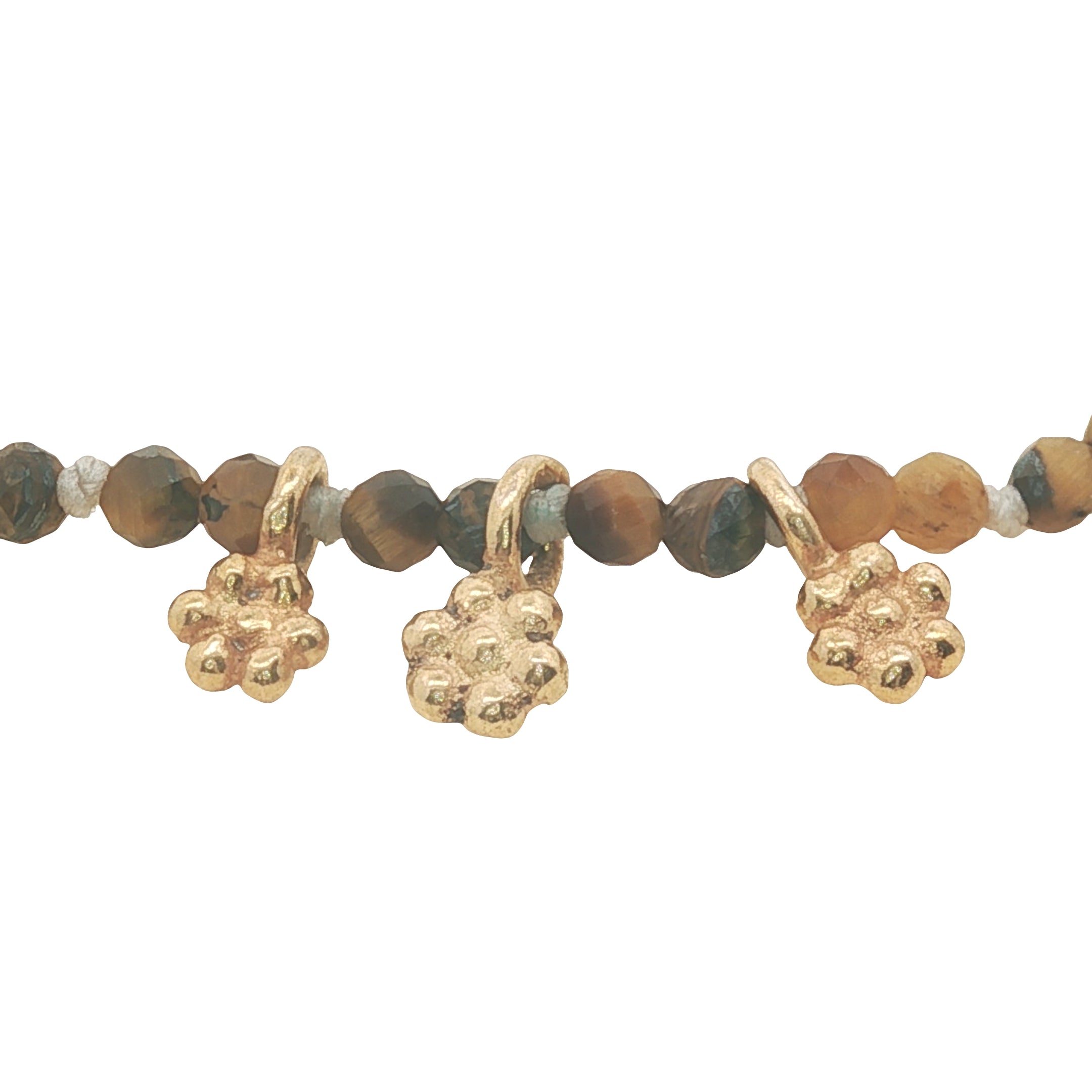 Bracelet doré oeil de tigre et pampilles fleur