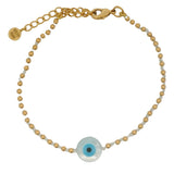 Bracelet doré oeil nacre avec petites perles dorées