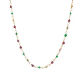 Collier doré rosary en onyx verte, grenat et tourmaline