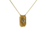Collier doré plaque fleur et labradorite 38 cm