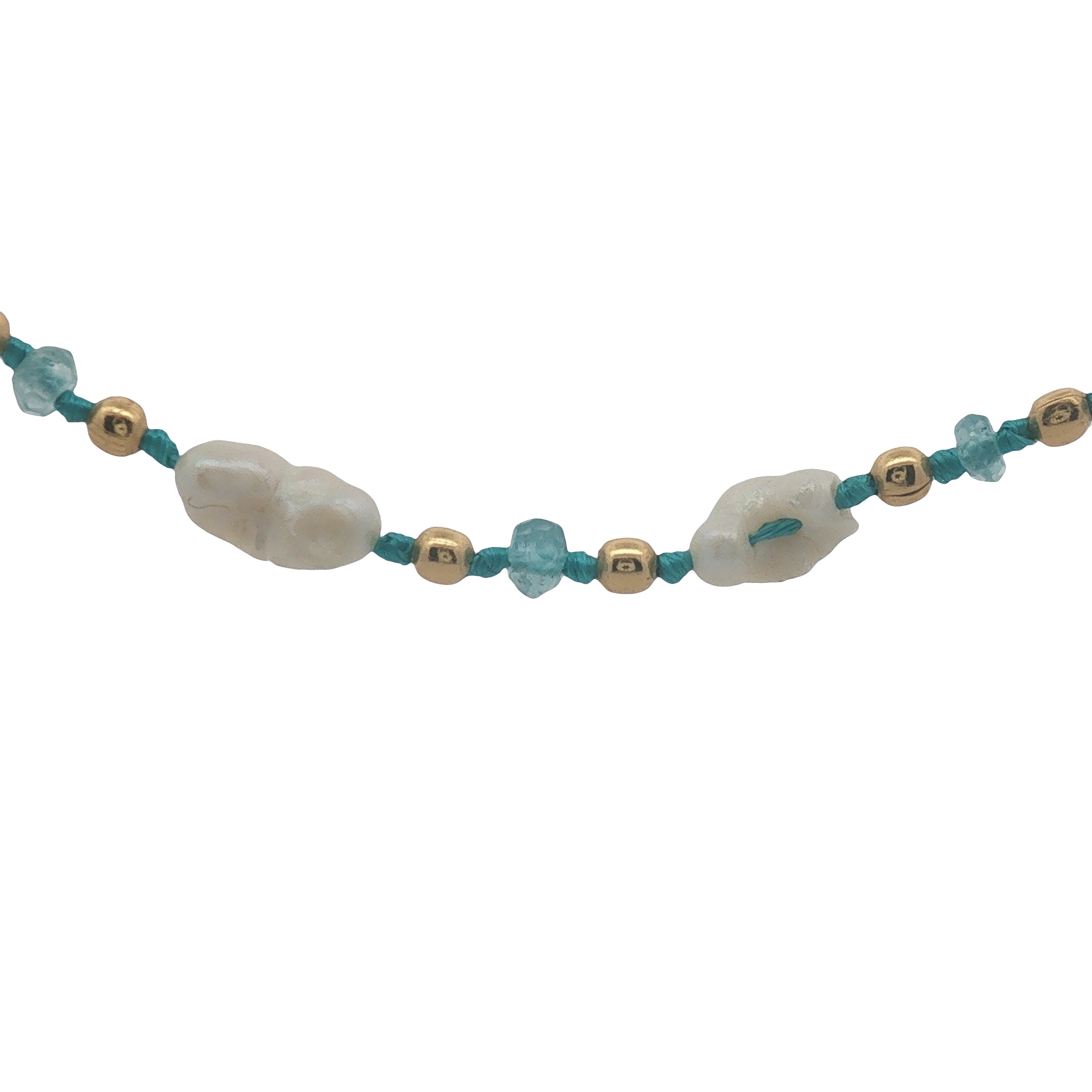 Collier doré perles de culture, perles dorées et apatite 60 cm