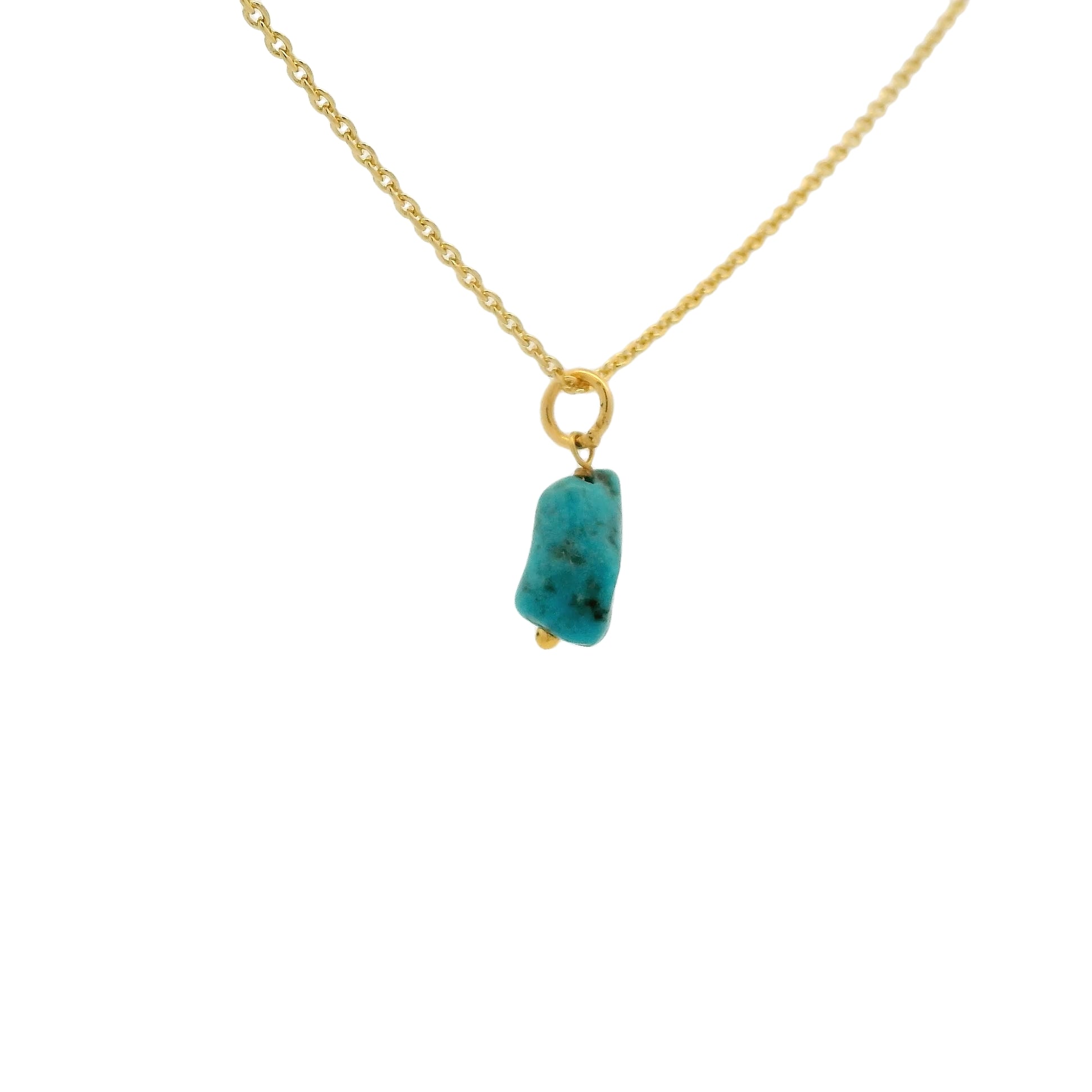 Collier doré petite turquoise irrégulière 42 cm