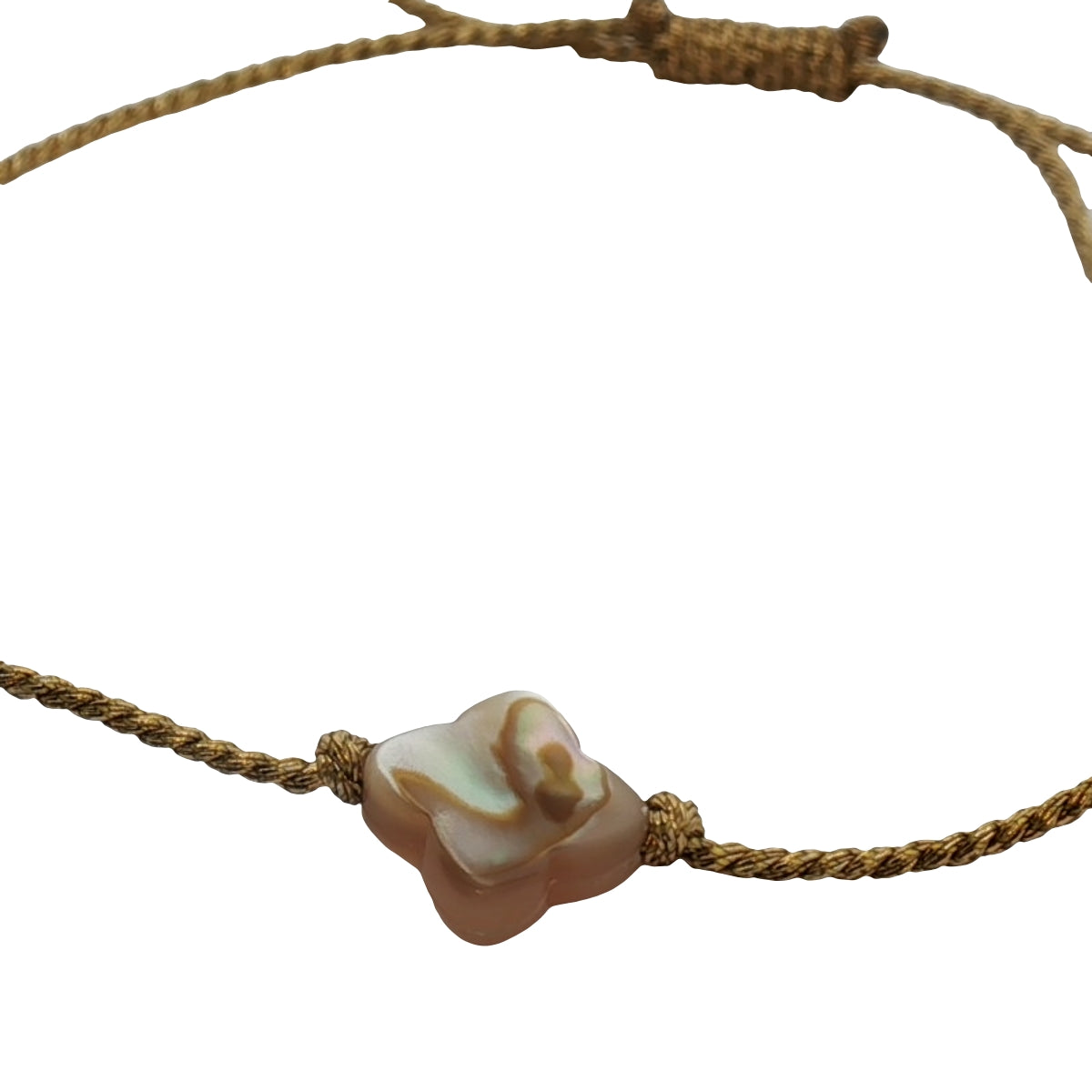 Bracelet cordon doré et trèfle en nacre