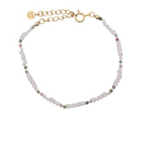 Bracelet doré alternance quartz rose et tourmaline