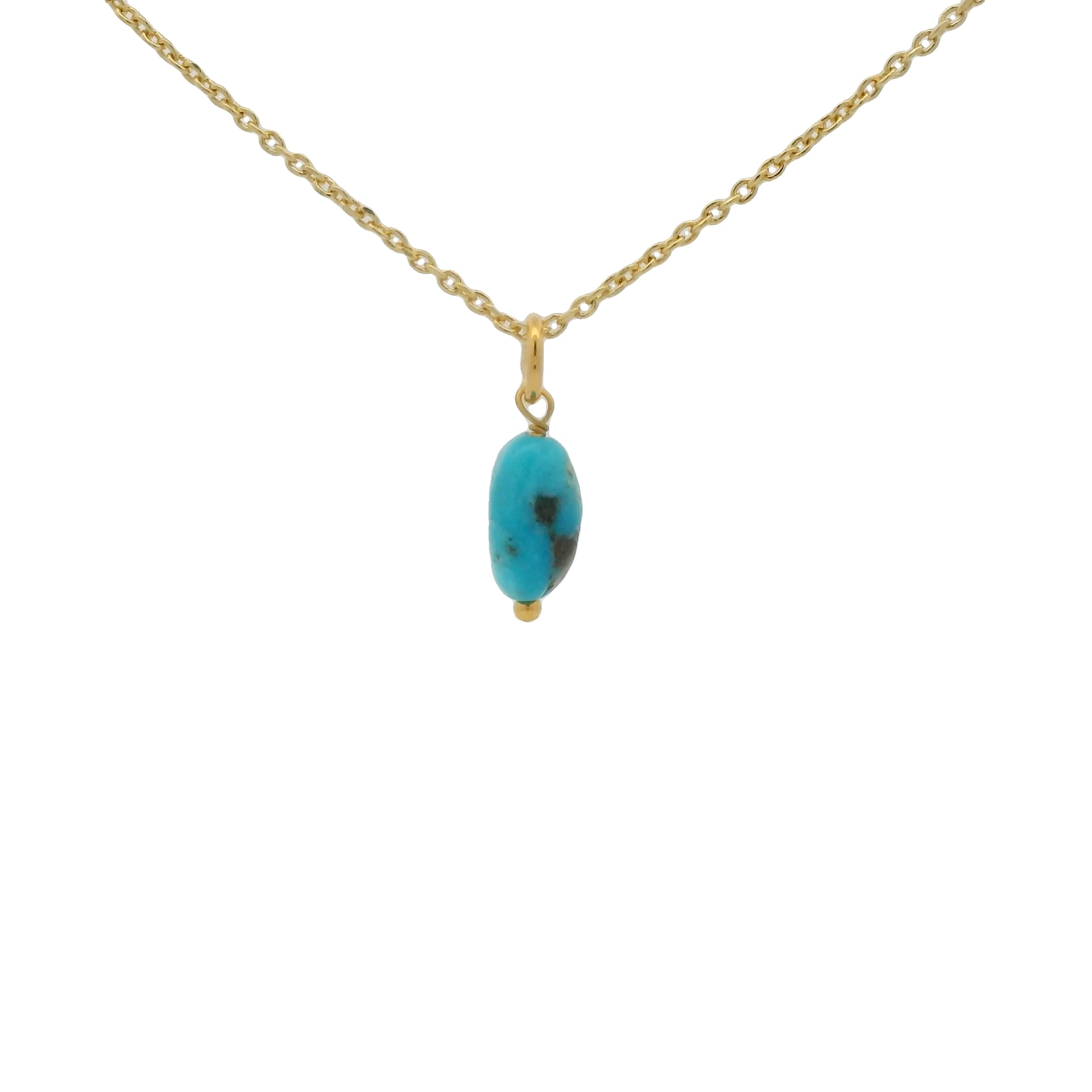 Collier doré pierre brut turquoise 42 cm
