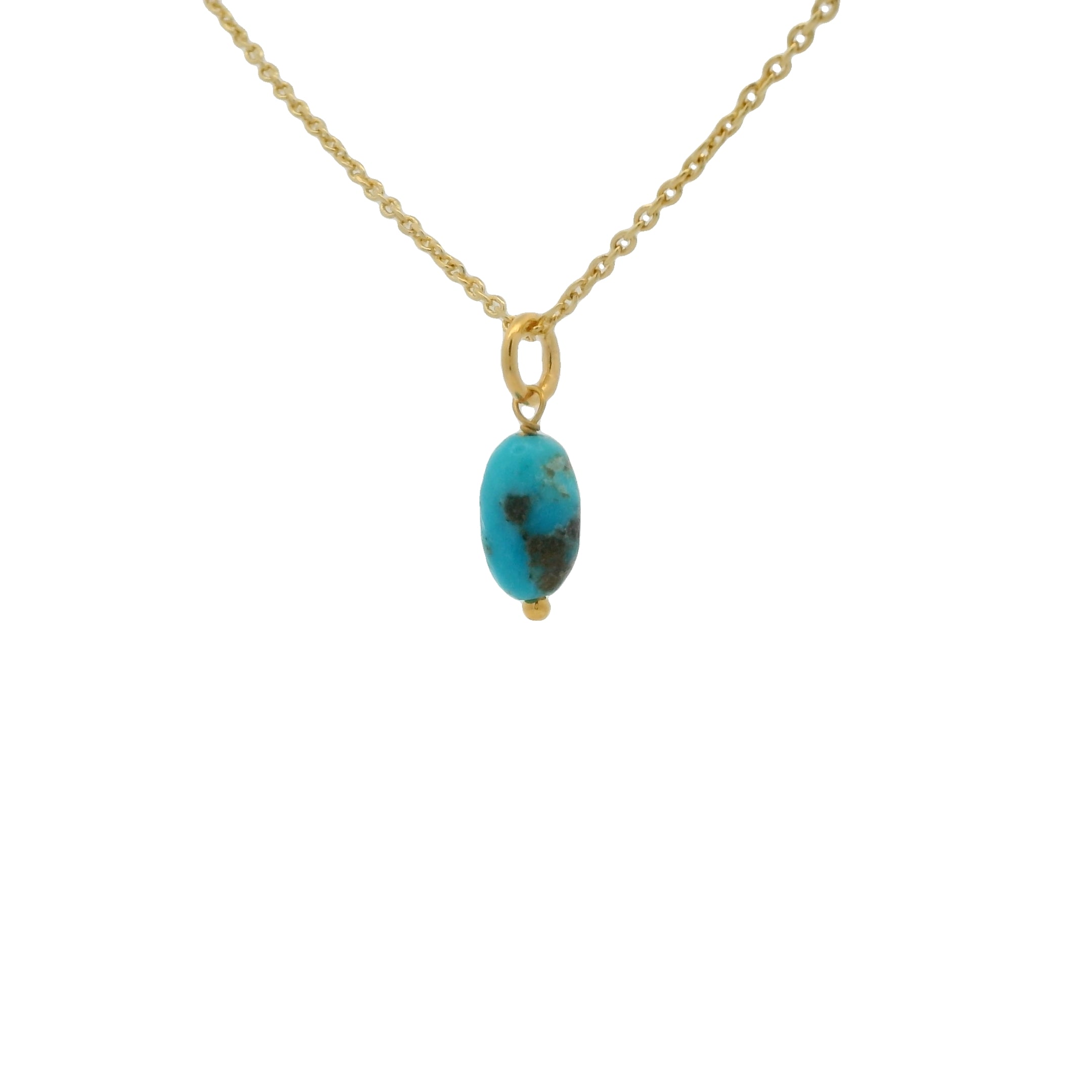 Collier doré pierre brut turquoise 42 cm