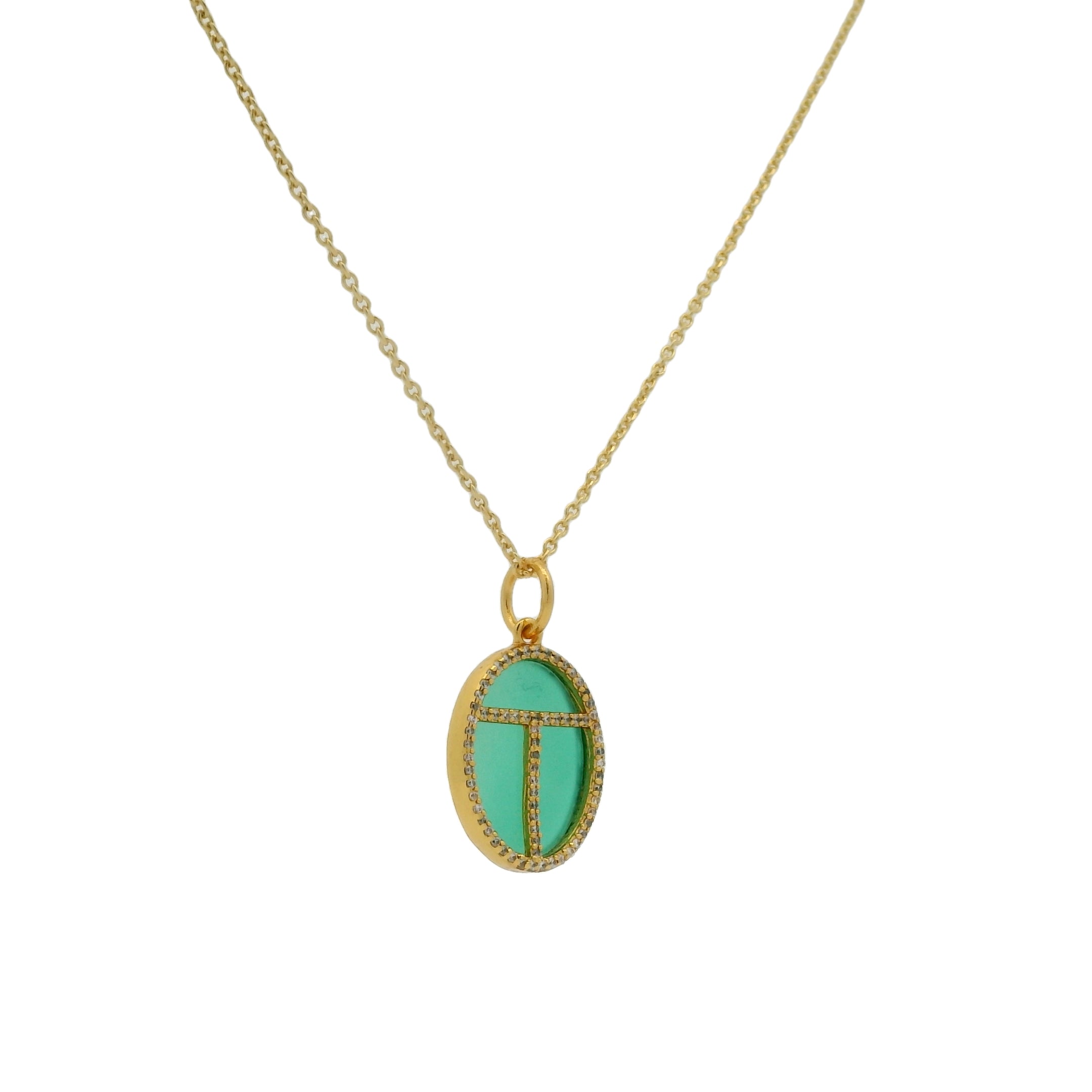 Collier doré scarabée onyx verte zircons 42 cm