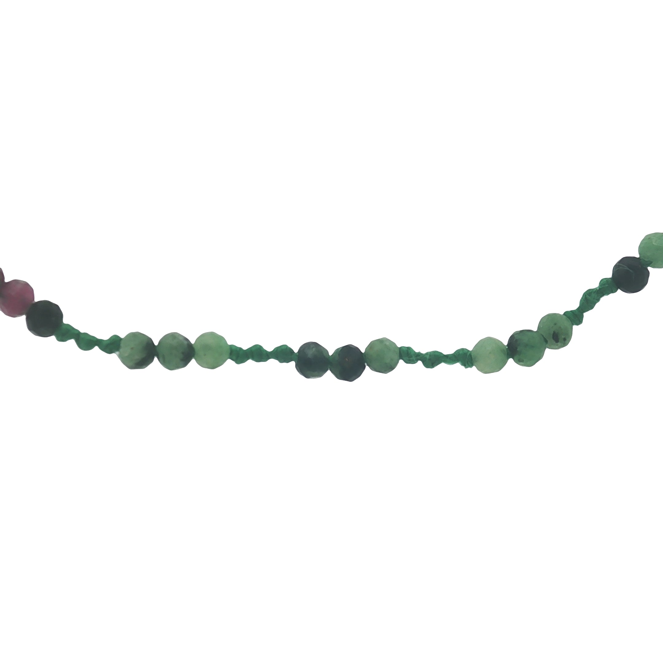 Collier doré avec rubis zoisite et noeuds verts 60 cm