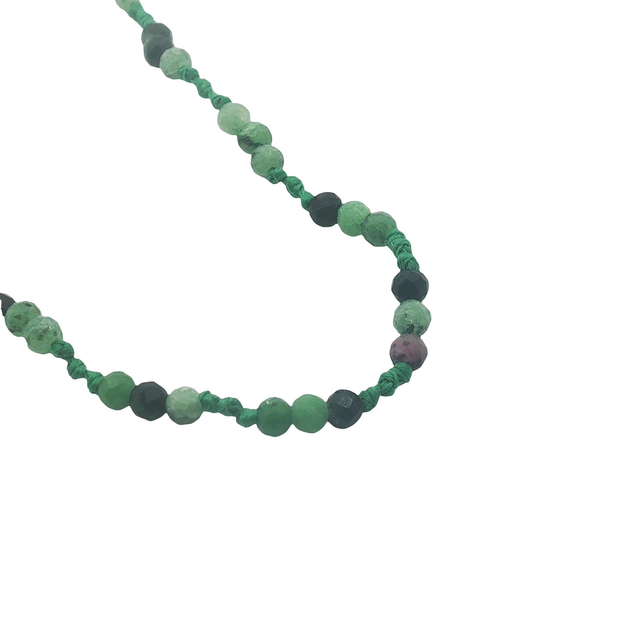 Collier doré avec rubis zoisite et noeuds verts 60 cm