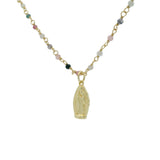 Collier chaine rosary tourmaline vierge Marie dorée 44 cm