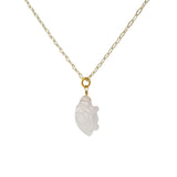 Collier doré tortue taillée dans le quartz rose 42 cm