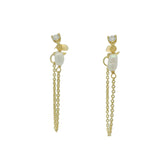 Golden earrings with pearl and zircon chain