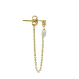 Golden earrings with pearl and zircon chain
