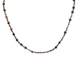Collier doré mix perles marrons, oeil de tigre et couronnes dorées 42 cm