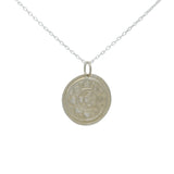 Collier en argent 925 médaille ronde mate avec fleur 42 cm