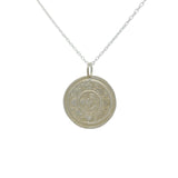 Collier en argent 925 médaille ronde mate avec fleur 42 cm