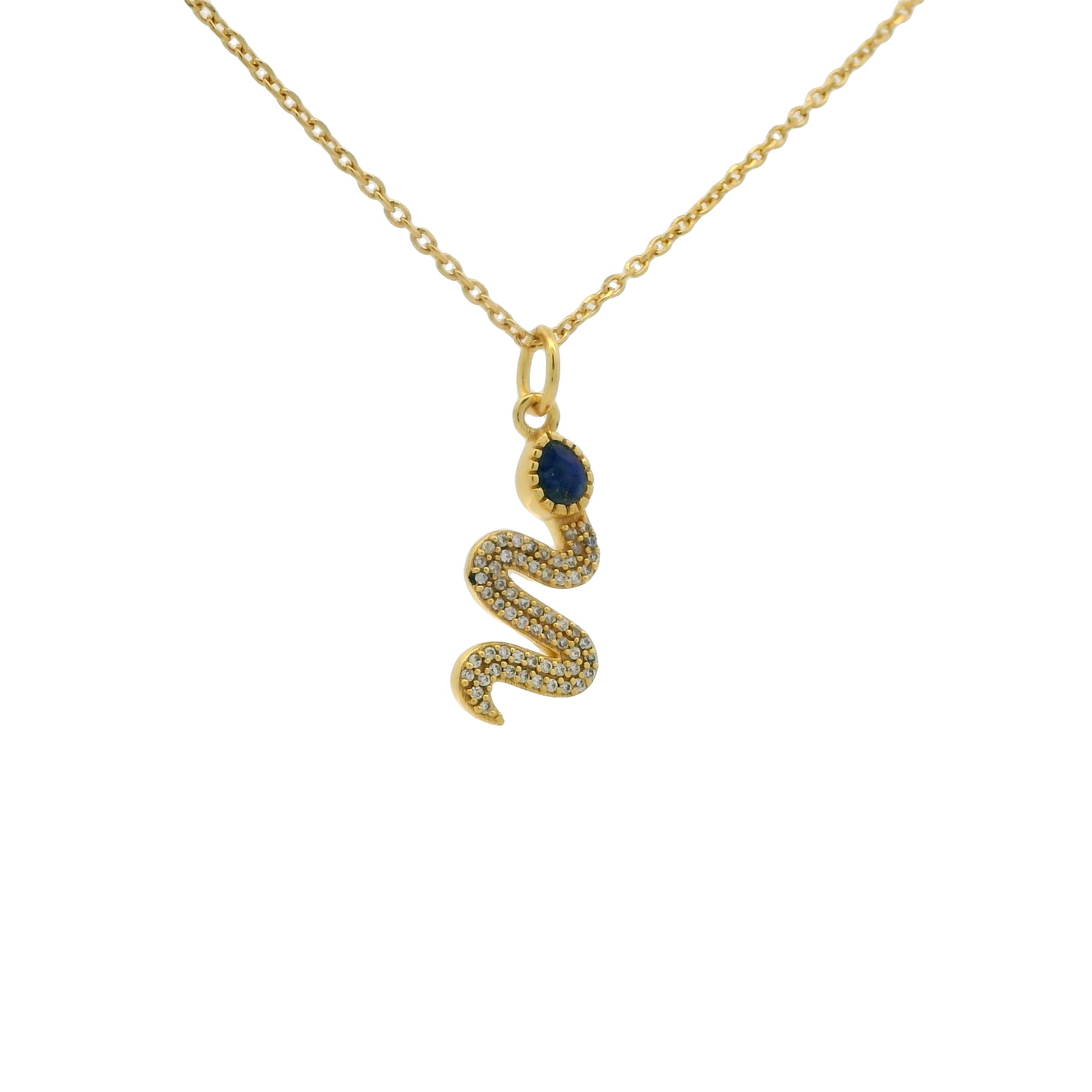 Collier doré serpent lapis lazulis et zircons blancs 42 cm