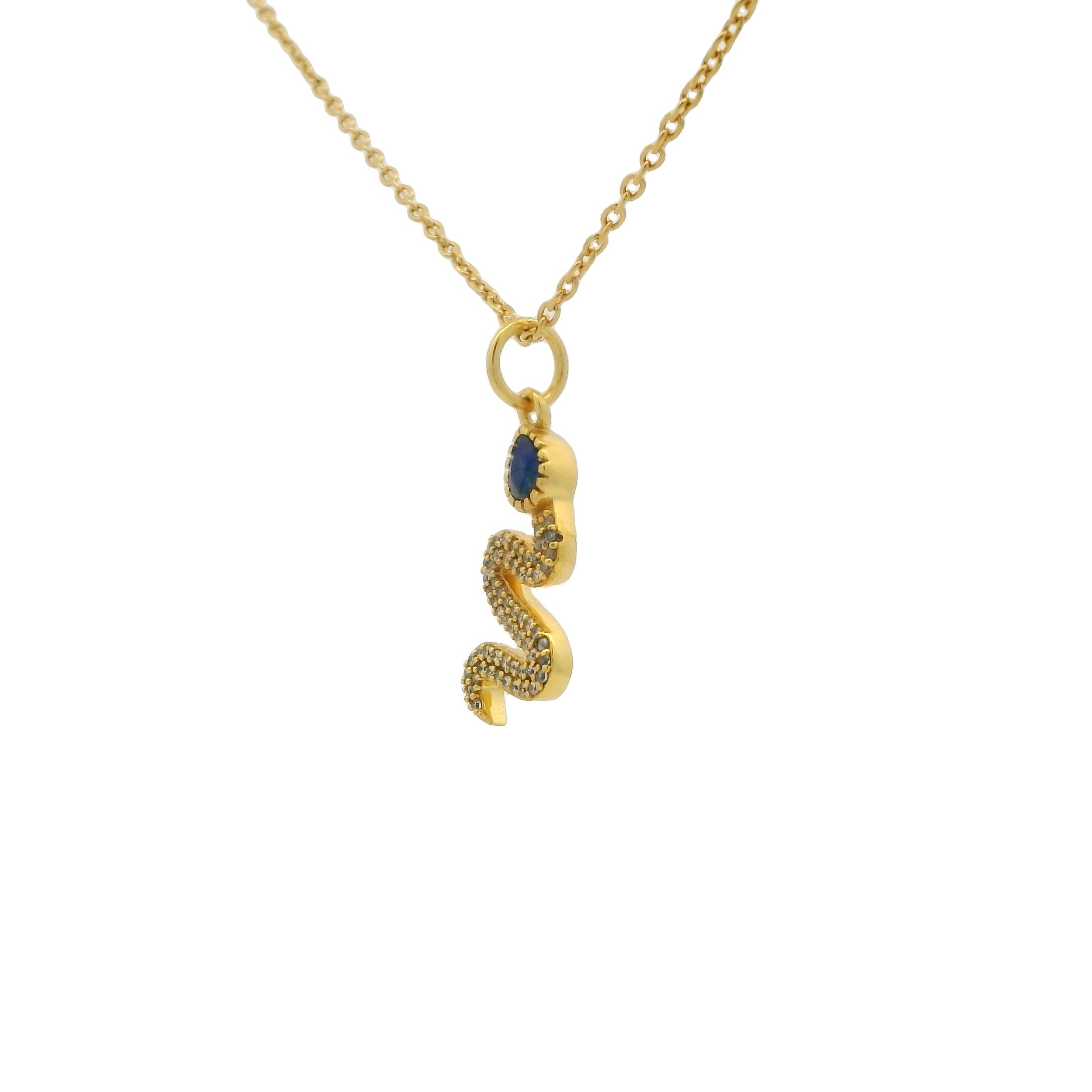 Collier doré serpent lapis lazulis et zircons blancs 42 cm