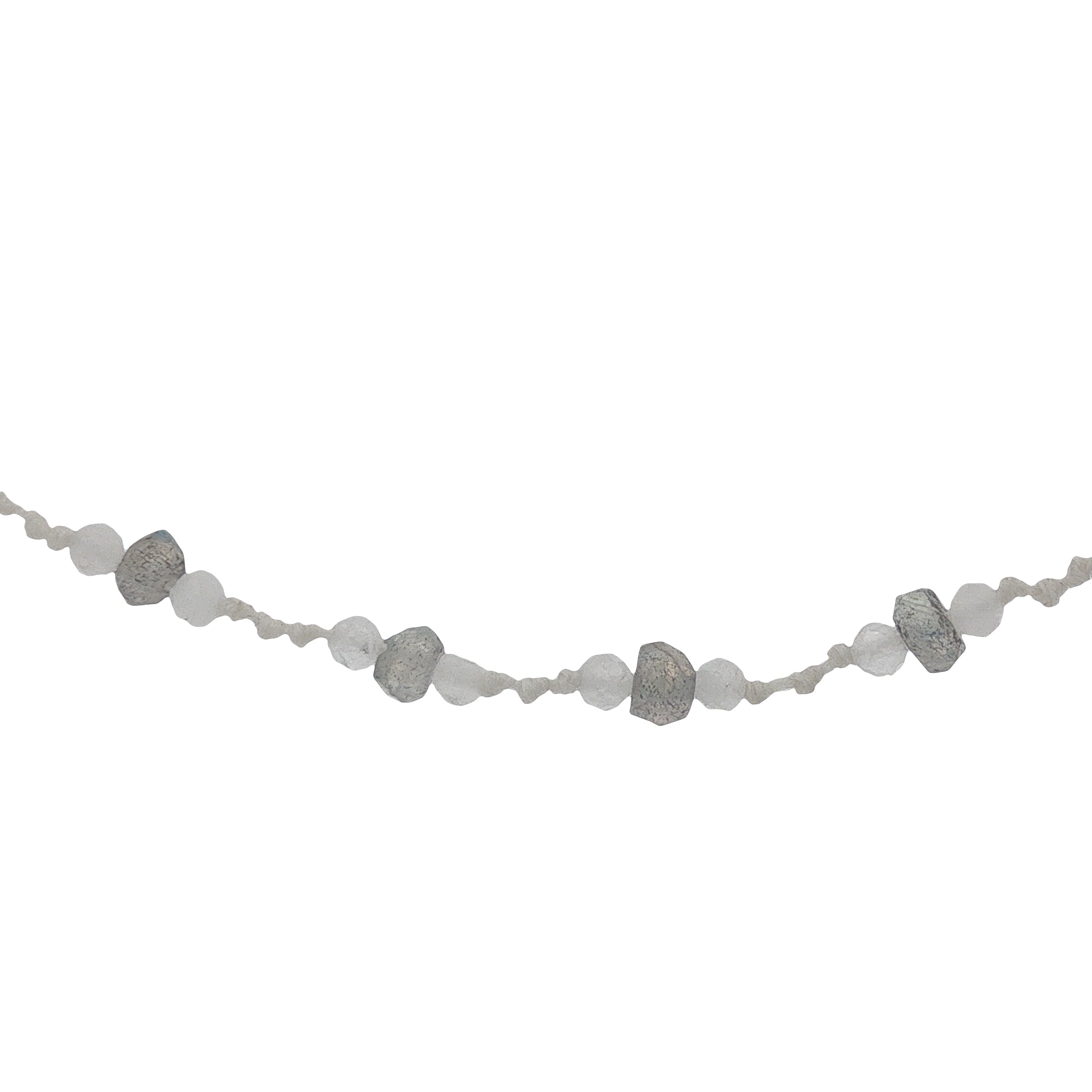 Collier doré pierre de lune et labradorite alternées sur fil blanc 42 cm