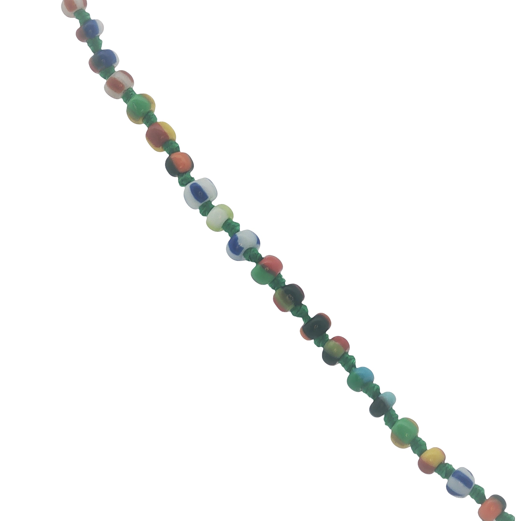 Collier doré petites perles multicolores et noeuds verts 50 cm