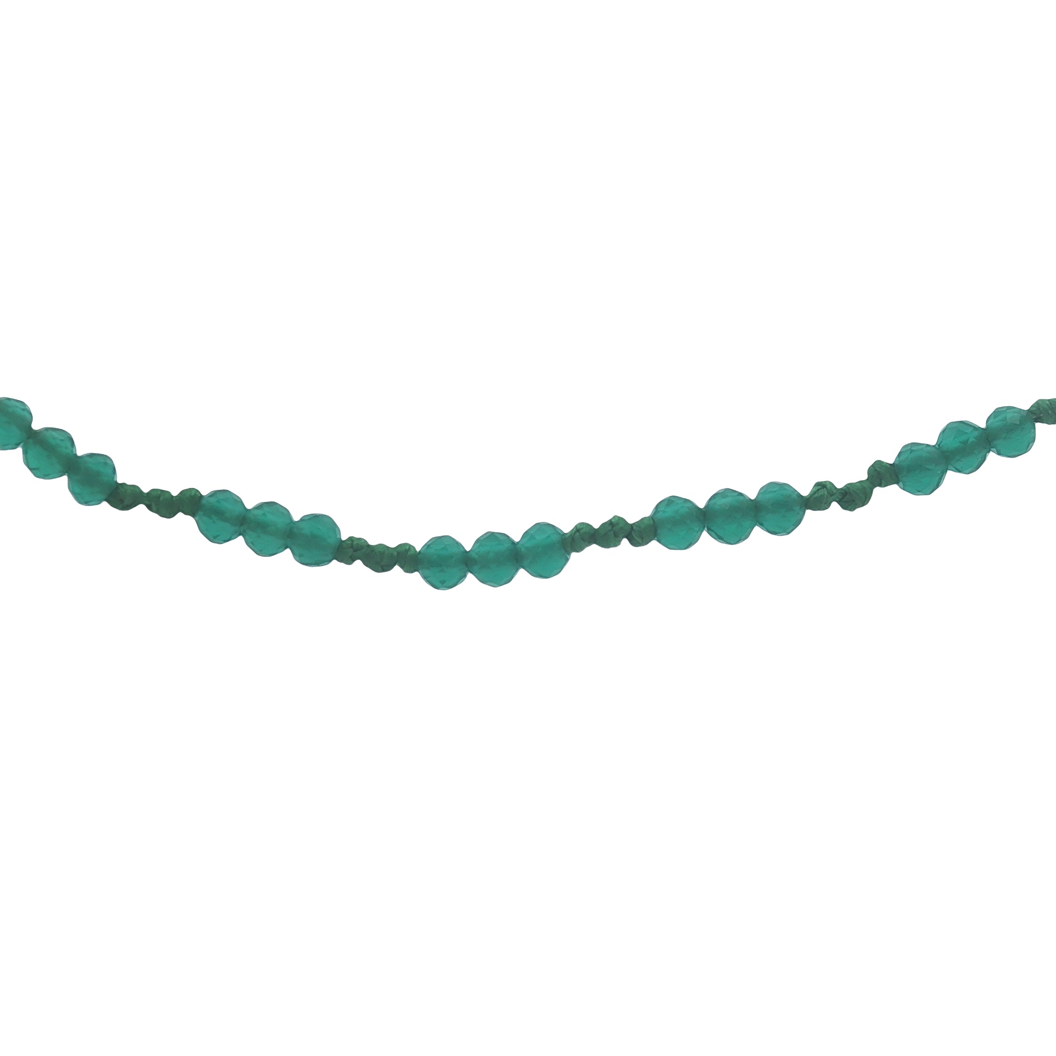 Collier doré avec onyx verte et noeuds verts 60 cm