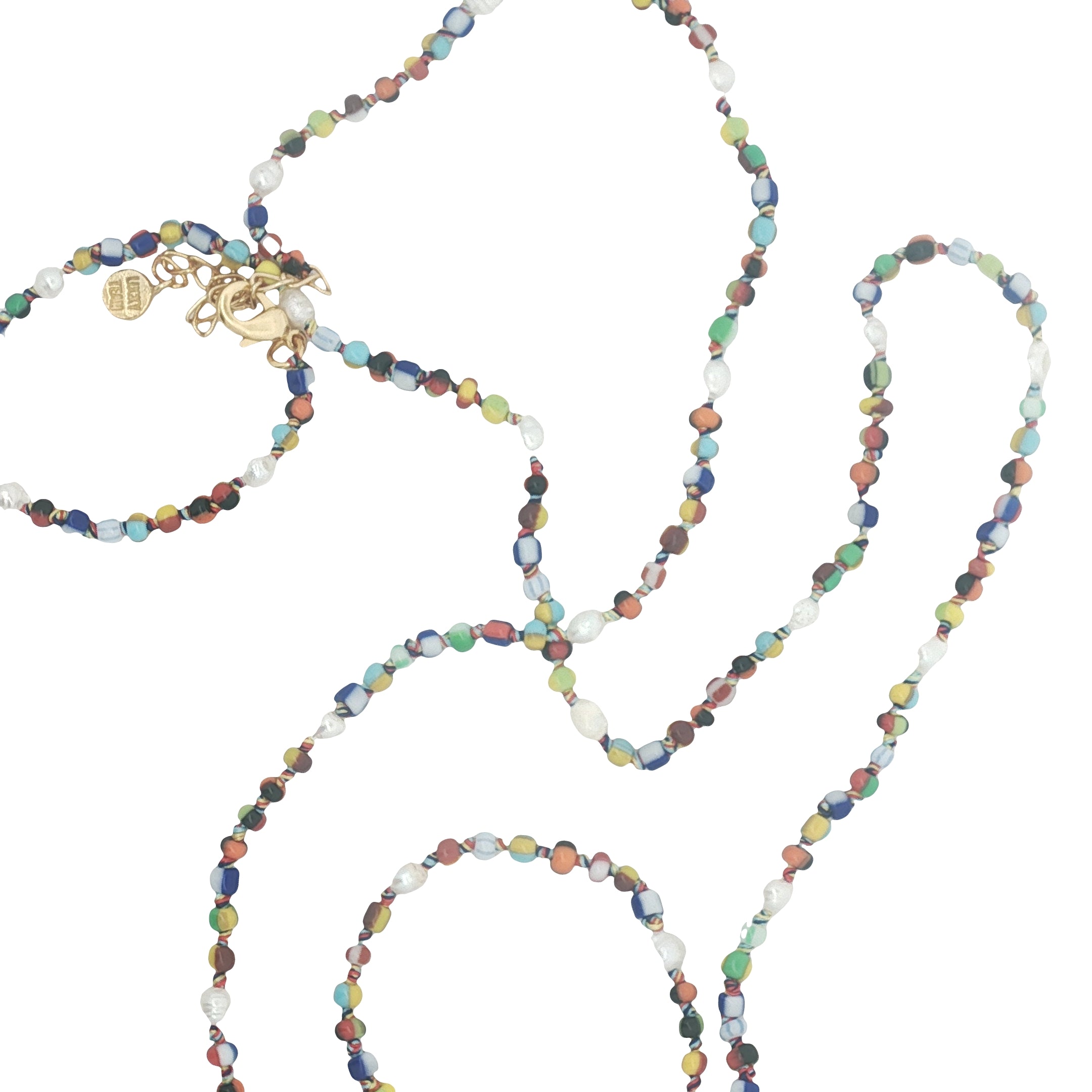 Collier doré avec petites perles de culture et multicolores 75 cm