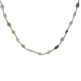 Collier doré multi pierre de lune, perles dorées et noeuds blancs 75 cm