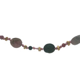 Collier doré multi tourmaline, perles dorées et noeuds roses 75 cm