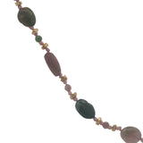 Collier doré multi tourmaline, perles dorées et noeuds roses 75 cm