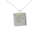 Collier argent 925 plaque carrée divinité indienne paon 42 cm