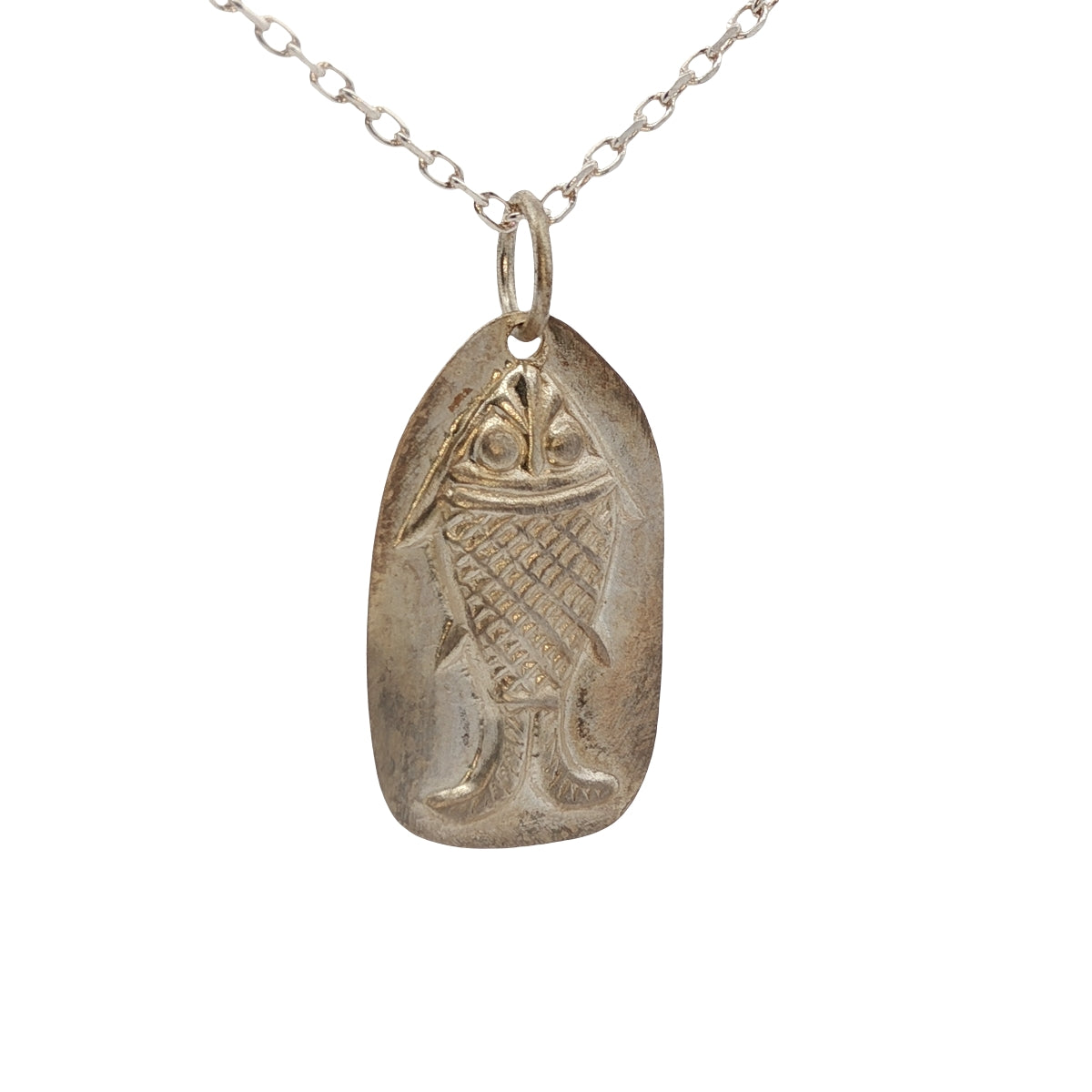 Collier argent 925 plaque mate poisson estampillé 42 cm
