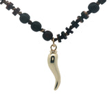 Collier piment doré mix perles bois marron 90 cm