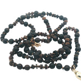 Collier piment doré mix perles bois marron 90 cm