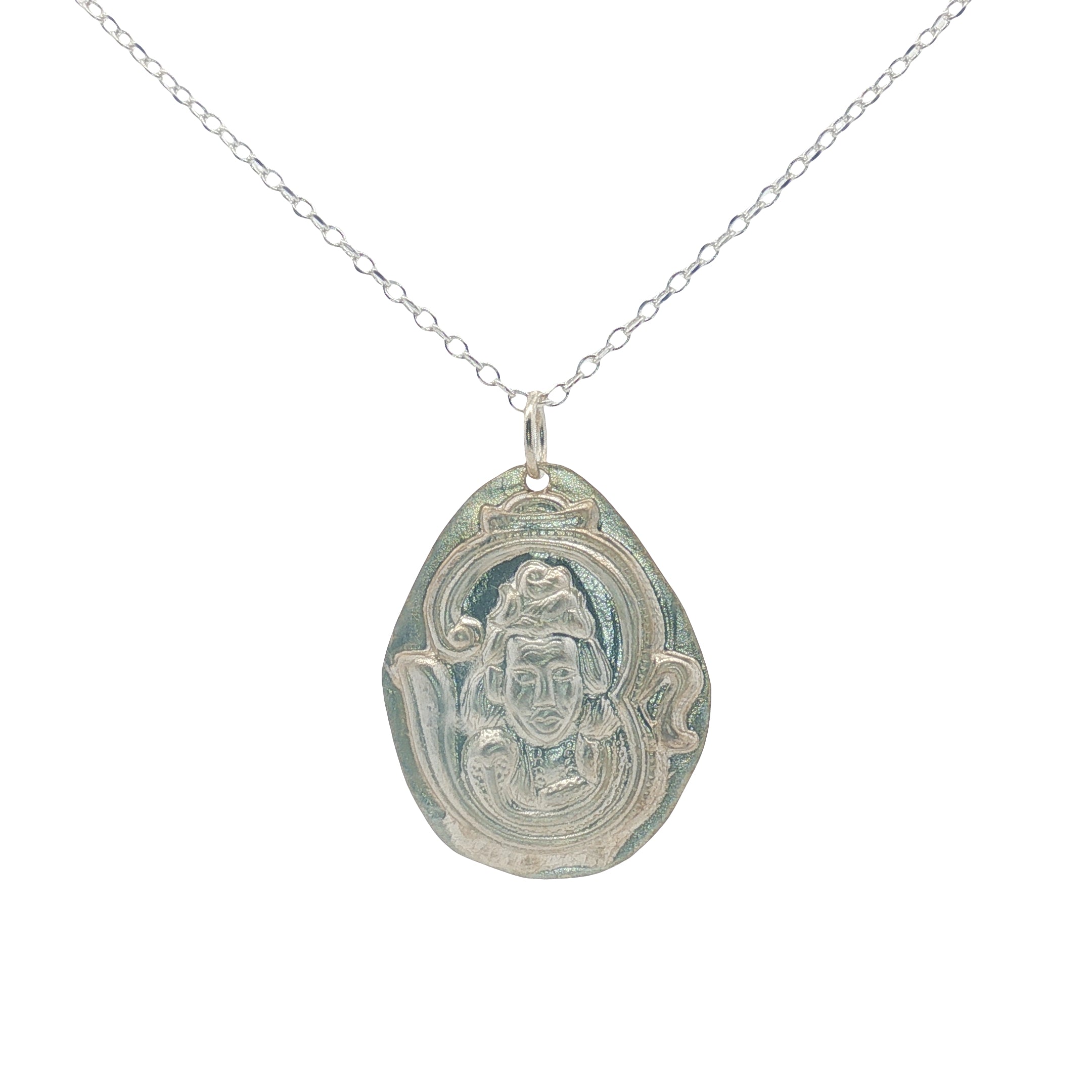 Sautoir argent 925 médaille divinité indienne Shiv Shakti 42 cm