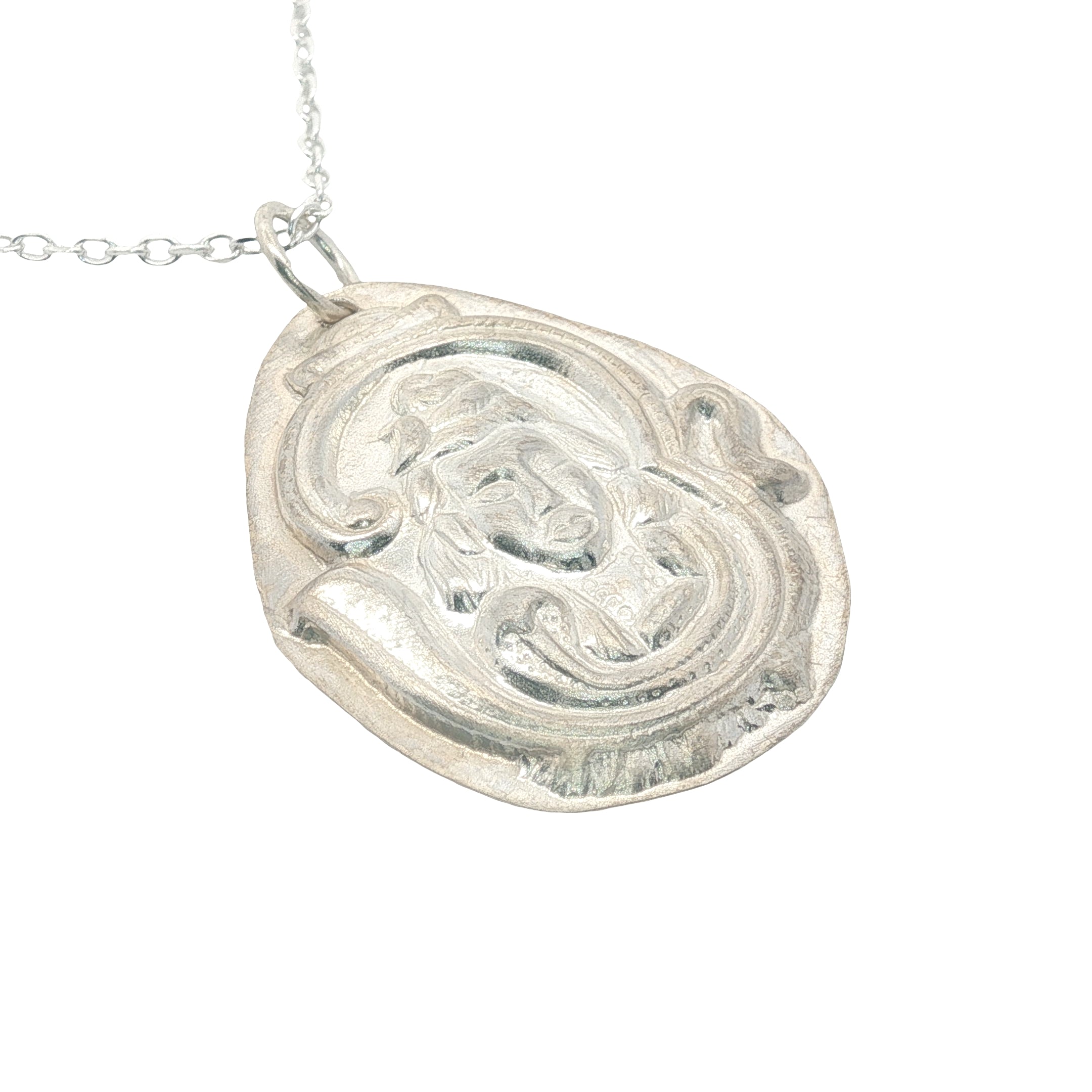 Sautoir argent 925 médaille divinité indienne Shiv Shakti 42 cm