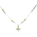 Collier doré fil blanc labradorite et perles dorées fleur avec zircon 44 cm
