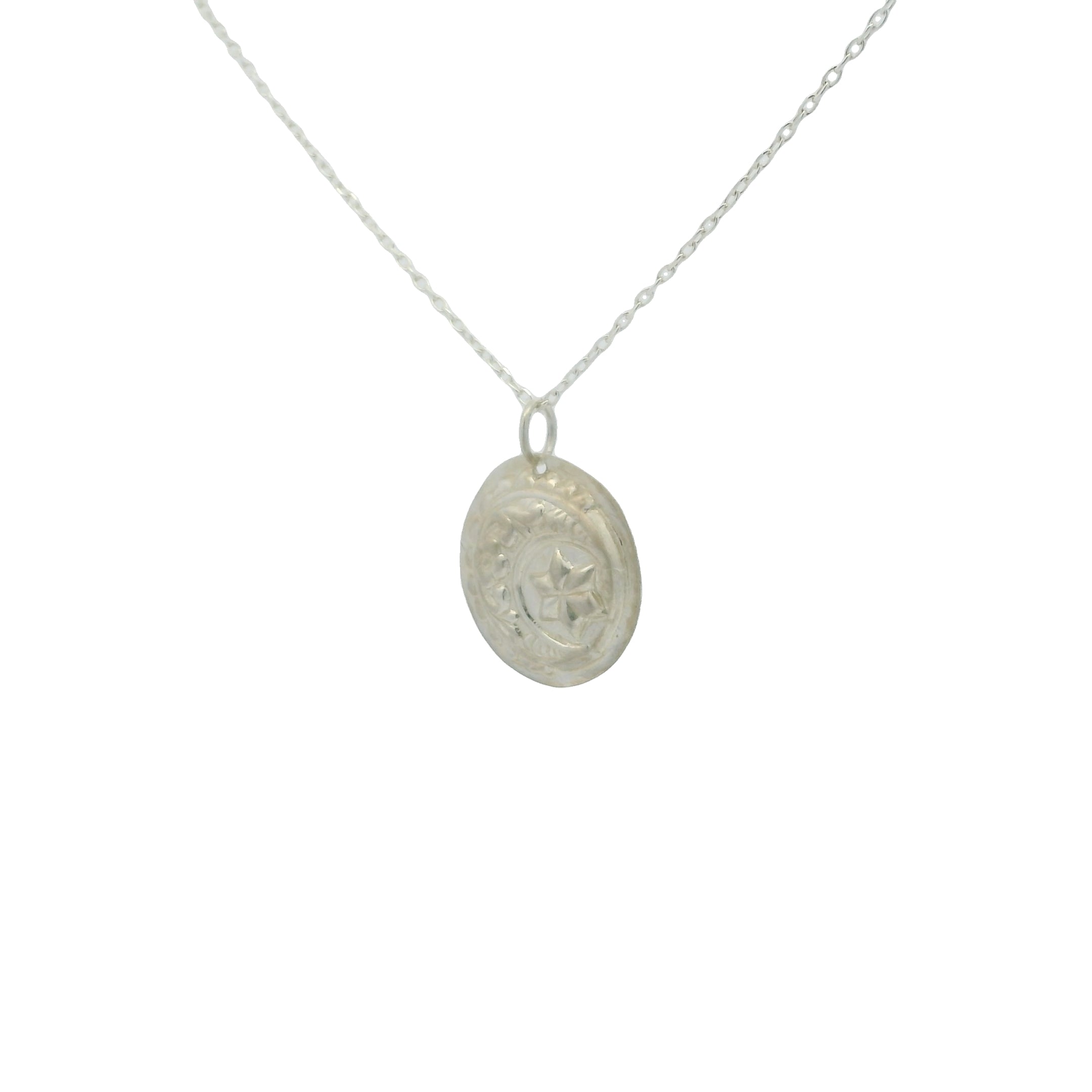 Collier en argent 925 médaille ronde mate lune et étoile 42 cm