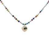 Collier coeur doré perles colorées et perles de culture 75 cm