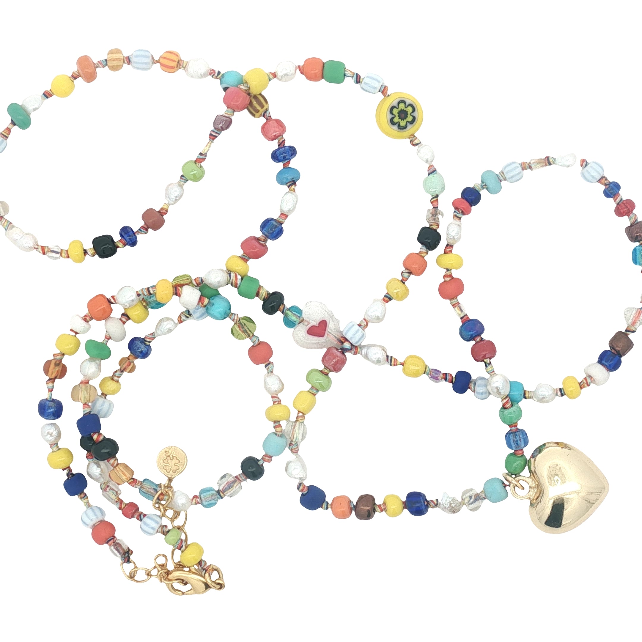 Collier coeur doré perles colorées et perles de culture 75 cm